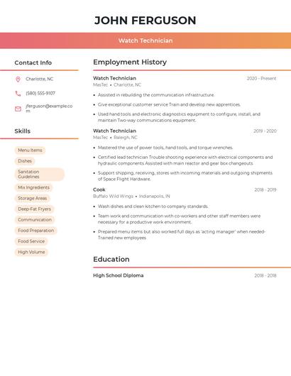 Watch Technician Resume