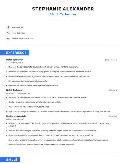 Watch Technician Resume