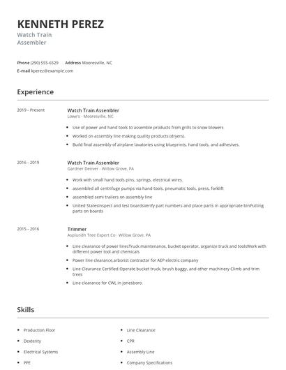 Watch Train Assembler Resume