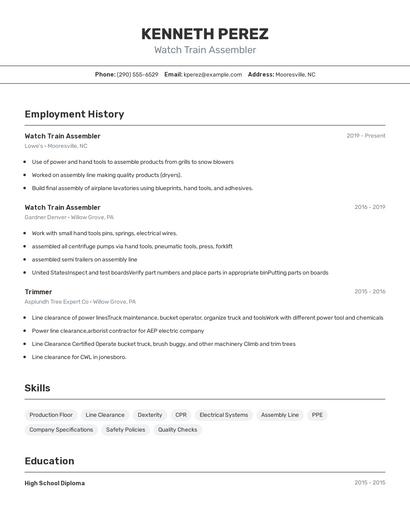 Watch Train Assembler Resume