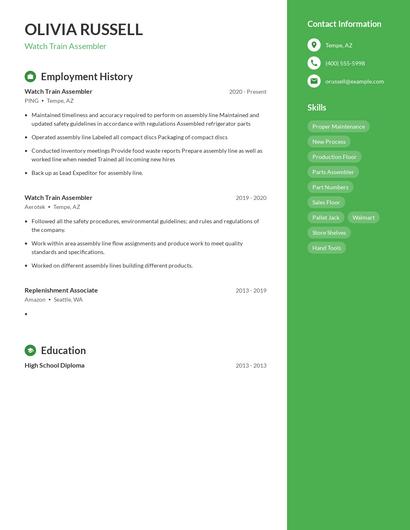 Watch Train Assembler Resume