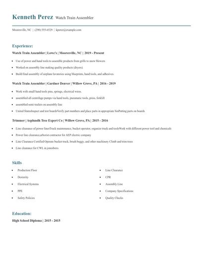 Watch Train Assembler Resume