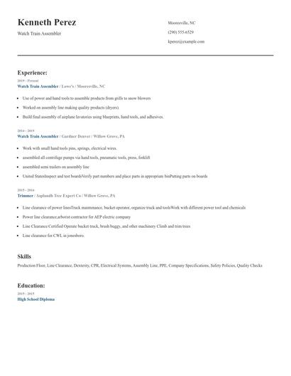 Watch Train Assembler Resume