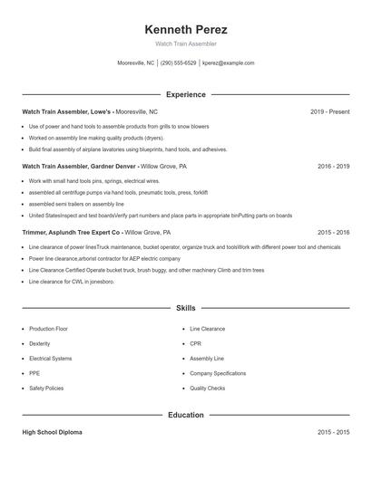 Watch Train Assembler Resume