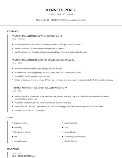 Watch Train Assembler Resume