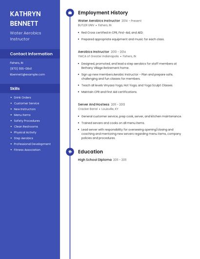 Water Aerobics Instructor Resume