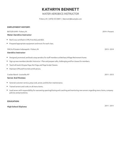 Water Aerobics Instructor Resume