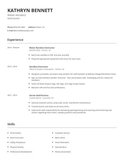 Water Aerobics Instructor Resume