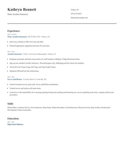 Water Aerobics Instructor Resume
