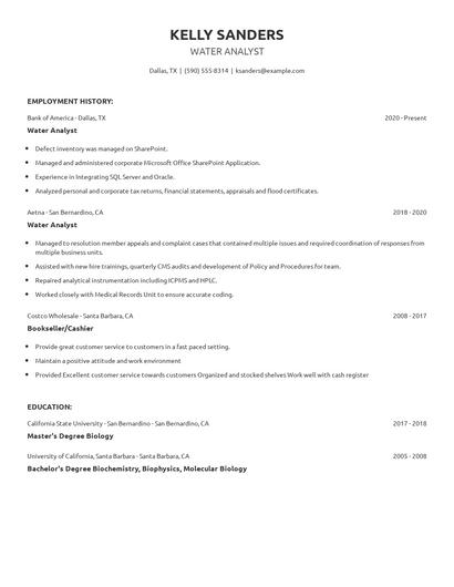 Water Analyst Resume