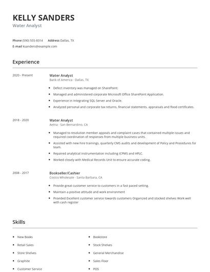 Water Analyst Resume