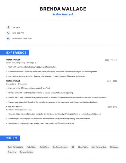 Water Analyst Resume