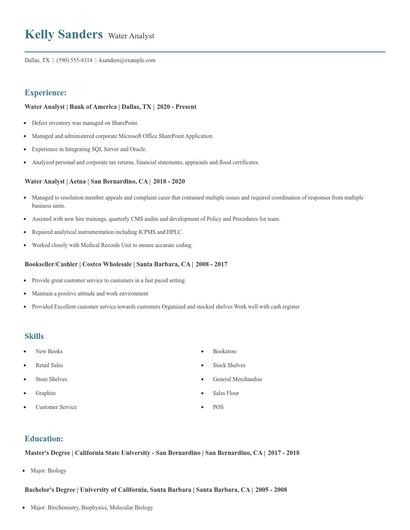 Water Analyst Resume