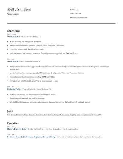 Water Analyst Resume