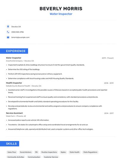 Water Inspector Resume