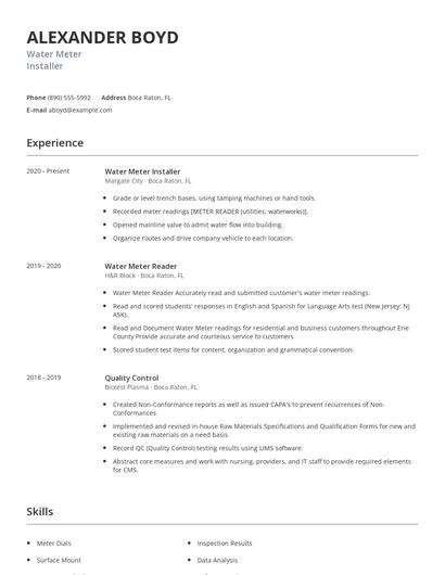 Water Meter Installer Resume