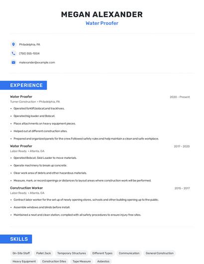 Water Proofer Resume