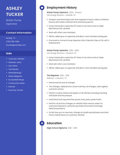Water Pump Operator Resume