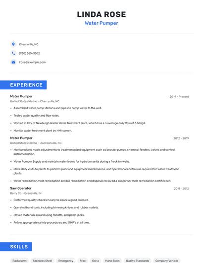 Water Pumper Resume