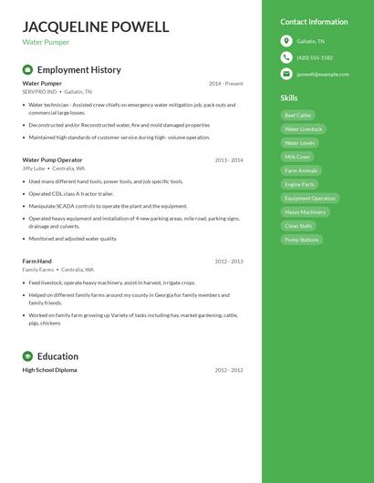 Water Pumper Resume