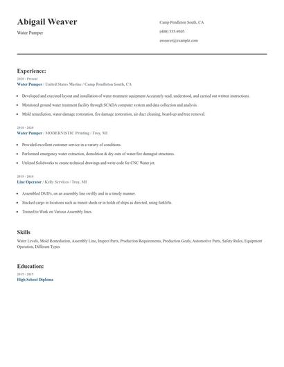 Water Pumper Resume