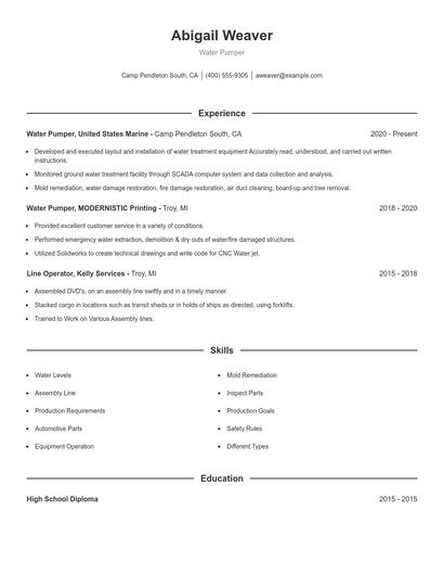 Water Pumper Resume