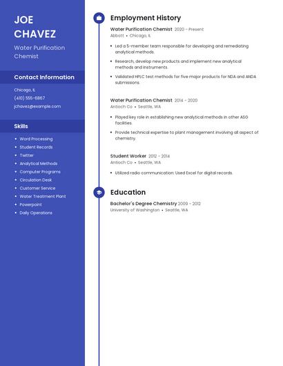 Water Purification Chemist Resume