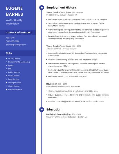 Water Quality Technician Resume