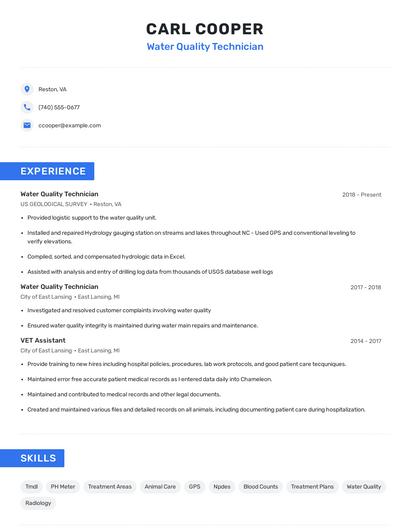 Water Quality Technician Resume