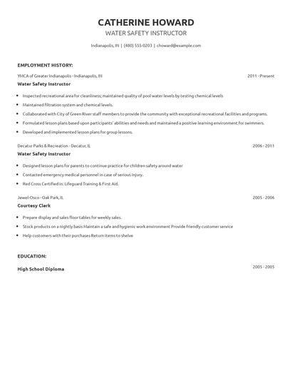Water Safety Instructor Resume