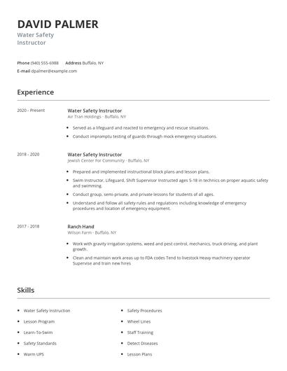 Water Safety Instructor Resume