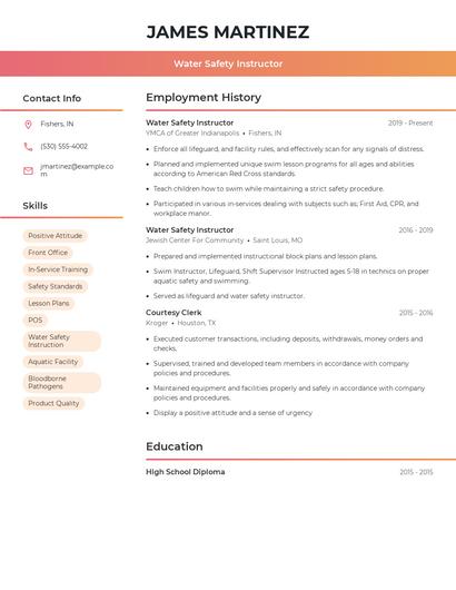 Water Safety Instructor Resume