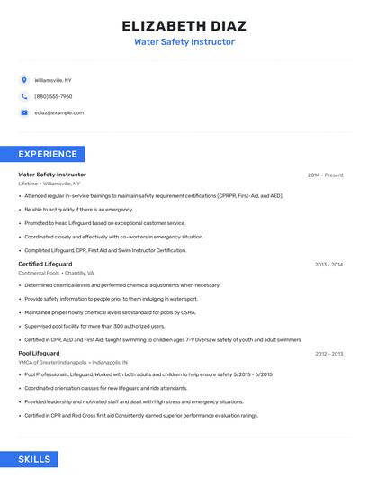 Water Safety Instructor Resume