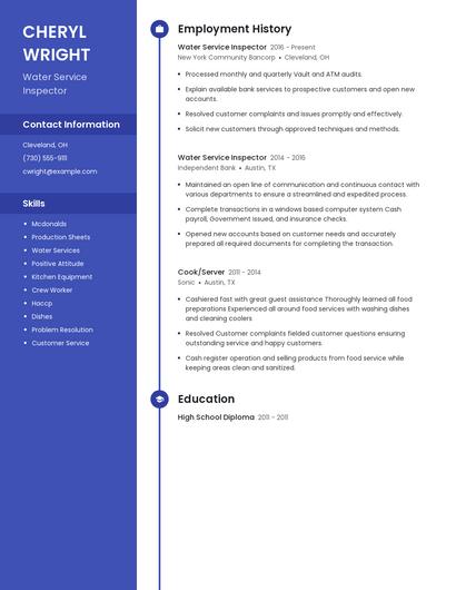 Water Service Inspector Resume