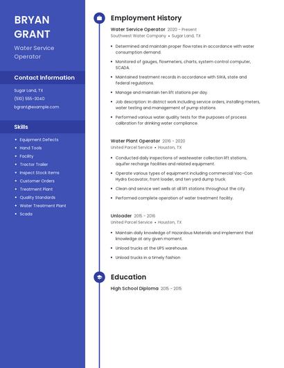 Water Service Operator Resume