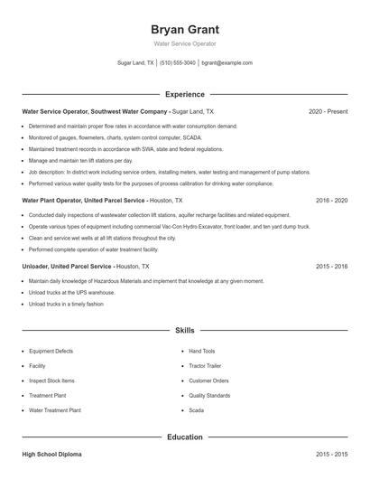 Water Service Operator Resume