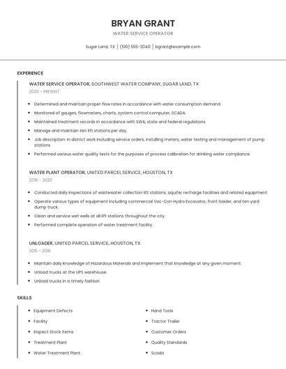 Water Service Operator Resume