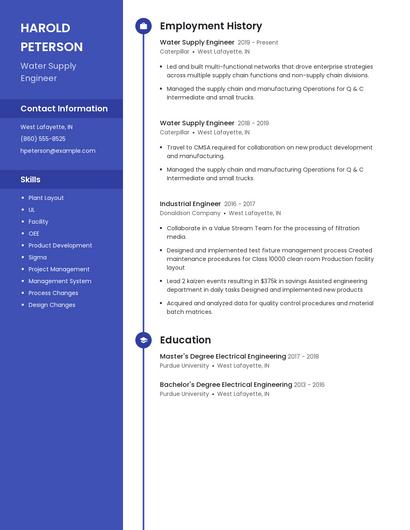 Water Supply Engineer Resume