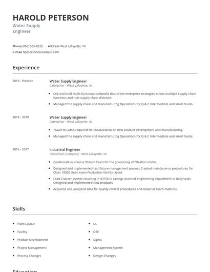 Water Supply Engineer Resume