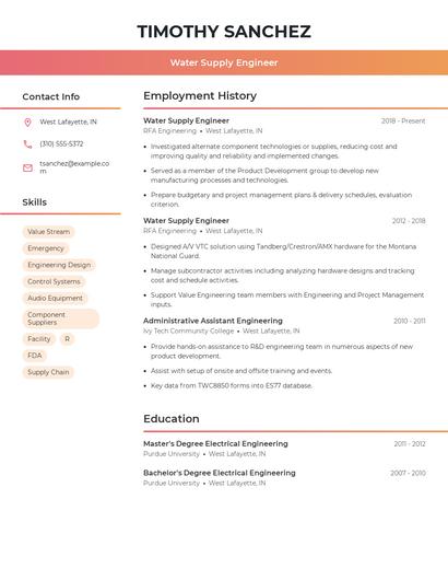 Water Supply Engineer Resume