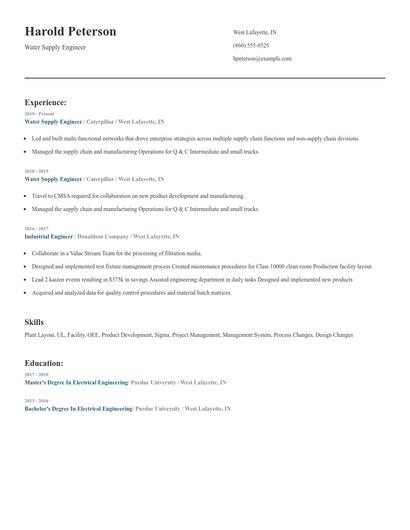 Water Supply Engineer Resume