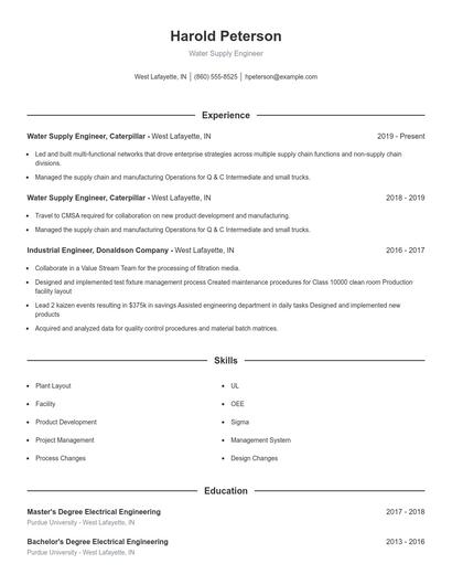 Water Supply Engineer Resume