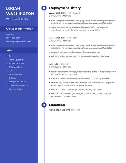Water Well Driller Resume