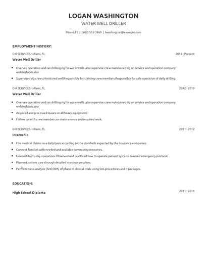 Water Well Driller Resume