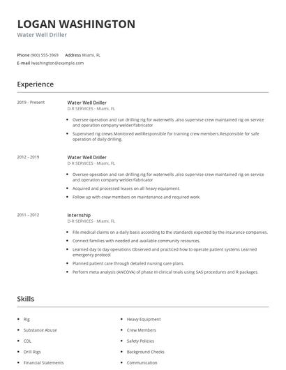 Water Well Driller Resume