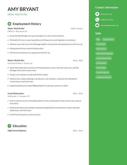 Water Well Driller Resume