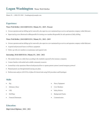 Water Well Driller Resume