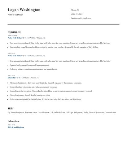 Water Well Driller Resume