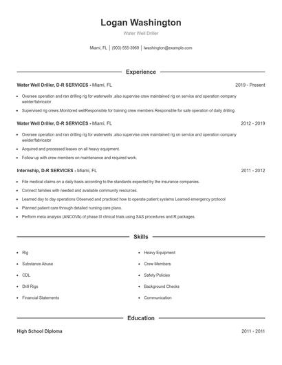 Water Well Driller Resume
