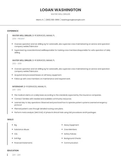 Water Well Driller Resume